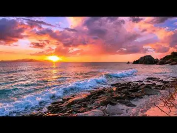 Latest image of Ocean Sunset NO ADS (Live 24/7). Tropical Beach & Ocean Sounds. Félicité Island,
